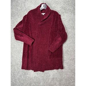 Seven7 Women Burgundy Chenille Open Front Shawl Collar Cardigan Sweater Large L
